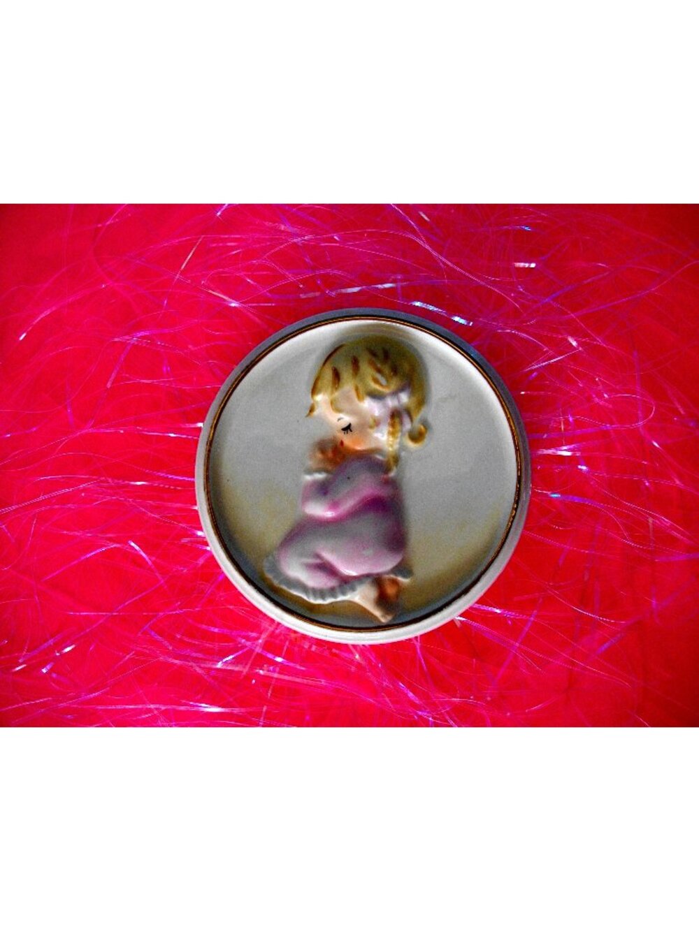 Lefton Child's Prayer Wall Plaque, Nursery Decor, Little Girl Saying Prayers